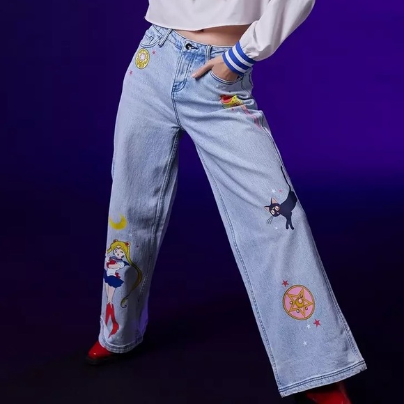 Hot Topic Denim - Pretty Guardian Sailor Moon Wide Leg Jeans Hot Topic Anime Luna‎
